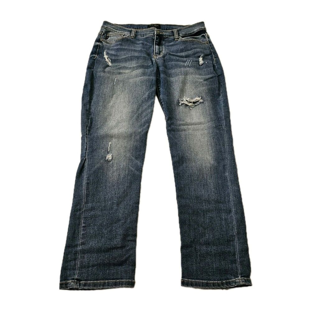 Judy Blue Jeans Womens 31 Blue Mid Rise Distressed Boyfriend Fit Denim Stretch
